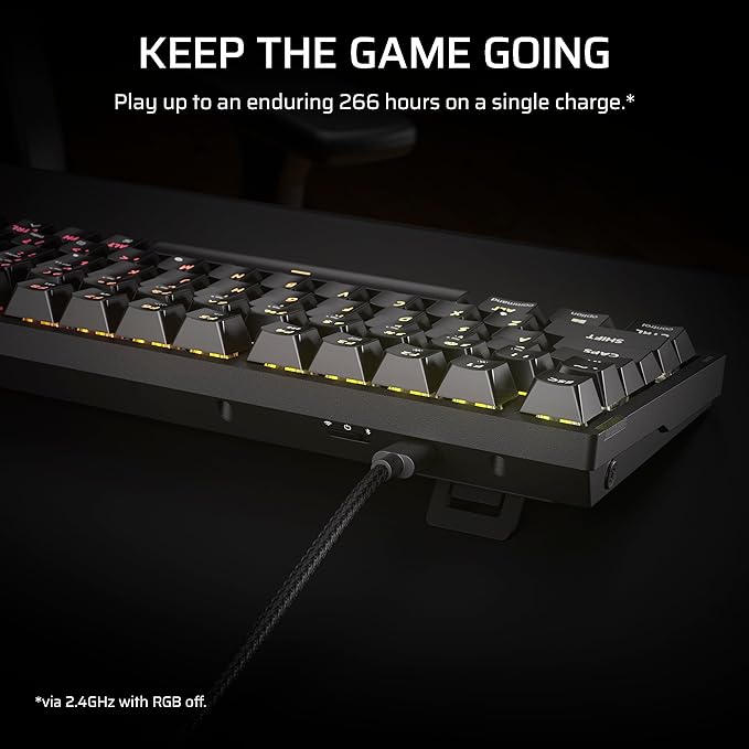 Corsair K65 Plus Wireless 75% RGB Hot-Swappable Mechanical Gaming Keyboard – Pre-Lubricated MLX Fusion Tactile Switches – Dual-Layer Sound Dampening – PBT Keycaps – QWERTY NA – Black