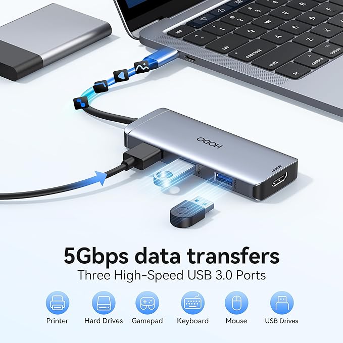 USB-C Hub Multiport Adapter for MacBook Air/Pro - 6 in 1 HDMI Dongle with 4K USB 3.0 Ports SD/TF Card Reader for MacBook m1/m2/m3/m4 Dell XPS HP Lenovo Surface and Other Type-C Devices