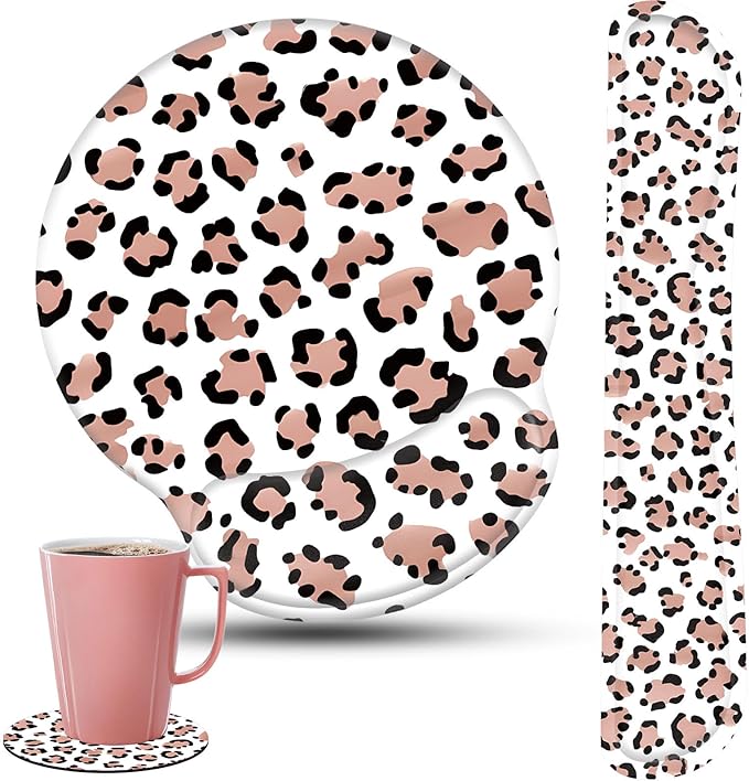 Keyboard Wrist Rest and Mouse Pad Wrist Support Set with CoastersErgonomic Gaming Mousepad for Home Office Working Studying Easy Typing &amp Pain ReliefLeopard Print