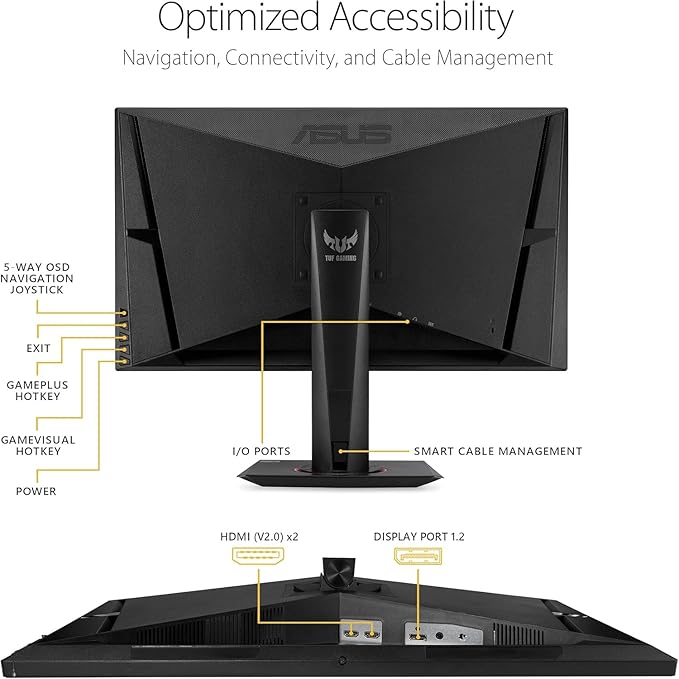 ASUS TUF Gaming 27 2K HDR Monitor - QHD (2560 x 1440) 165Hz 1ms Extreme Low Motion Blur Speaker G-SYNC Compatible DisplayPort &amp 2 x HDMI Height/Tilt/Pivot/Swivel VESA Black