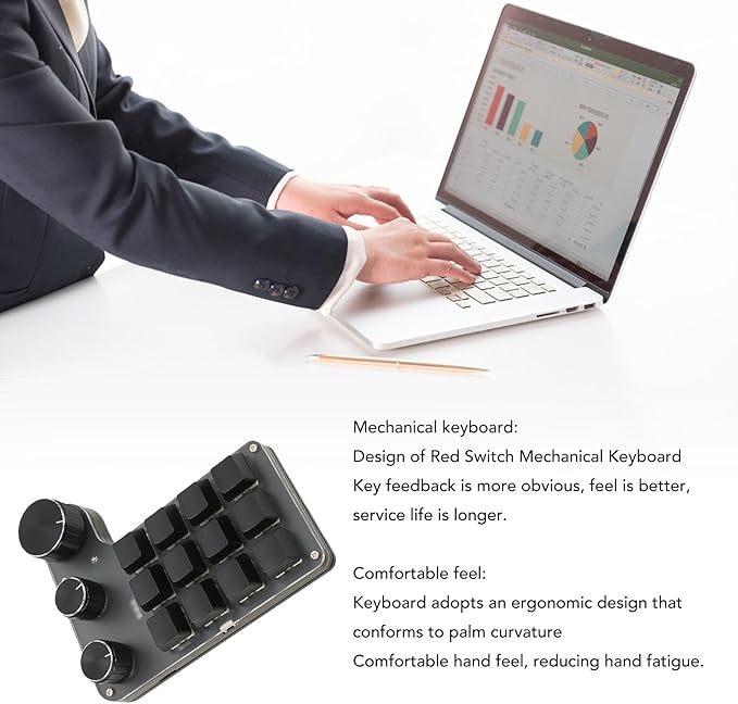 Zunate Mini Macro Mechanical Gaming Keyboard 12 Keys 3 Knobs One Handed USB PC Keypad Programmable Shortcut Custom Function Keyboard for Game Office (Wired USB)