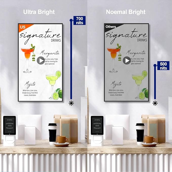 32inch Digital Display 700nits High Brightness Touchscreen Indoor Digital Signage LCD Advertising Display CMS/USB/WiFi/Port Player Smart Split Screen 7/24 Timer Switch