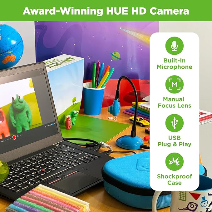 HUE Animation Studio: Complete Stop Motion Kit (Camera Software Book) for Windows/macOS (Green) with Carry Case