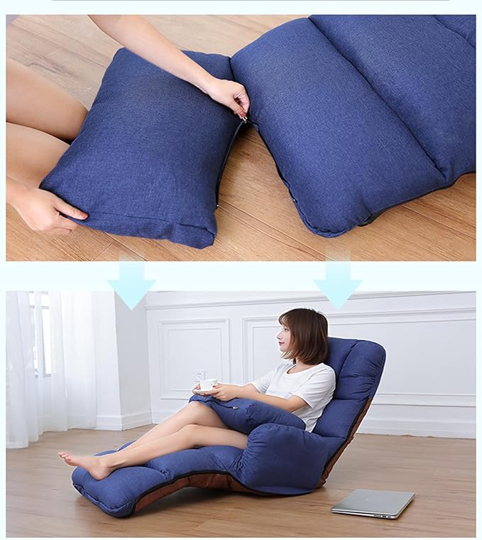 Folding Floor Chair with Back Support Convertible Comfy Chair Game Memory Foam Padded Sleeper Recliner Sofa Chair for Bedroom Gaming WorkingGrey