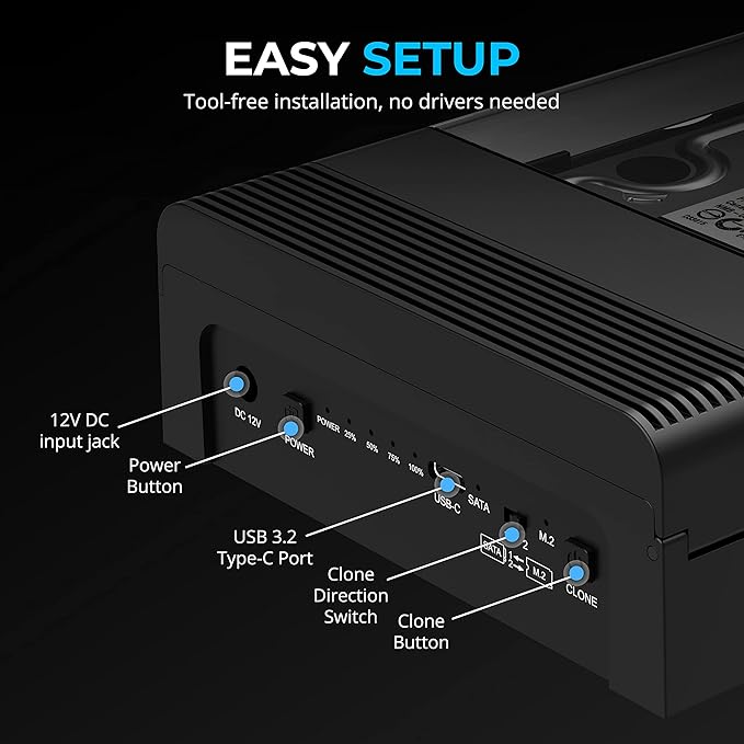 SABRENT USB-C Lay Flat Docking Station – NVMe M.2 + SATA 2.5”/3.5” SSD/HDD Enclosure 10Gbps Tool-Free Offline Clone Function USB 3.2 Type-C for Windows Mac Linux (DS-UFNC)