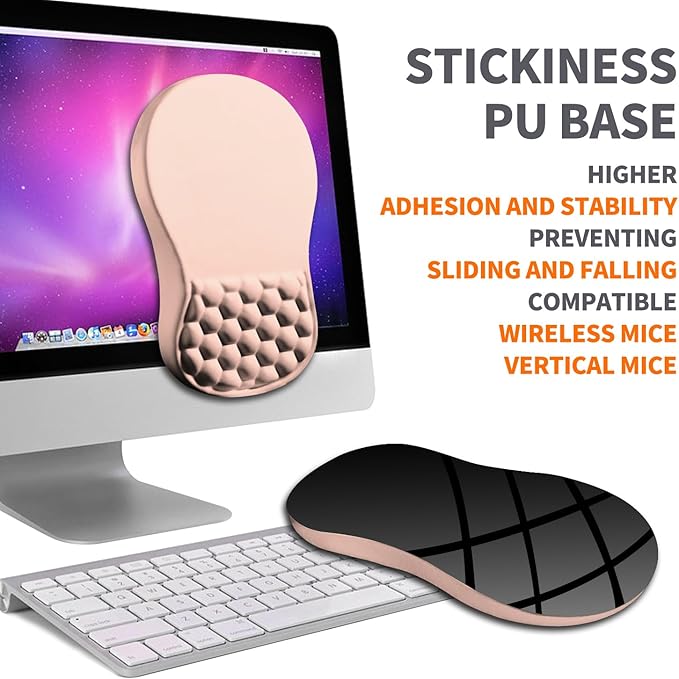 Ergonomic Joint Wrist Support Mouse Pad with Memory Foam Cushion Massage Bump Carpal Tunnel Pain Relief Mousepad Slope Design for Wrist Rest 11.8x7.9 in Rose Pink