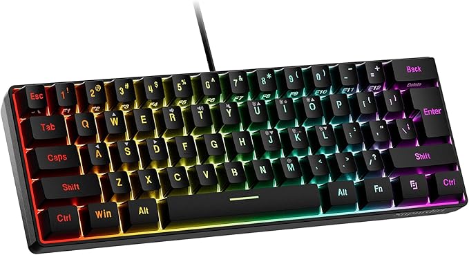 Snpurdiri 60% Wired Gaming Keyboard RGB Backlit Ultra-Compact Mini Keyboard Waterproof Small Compact 61 Keys for PC/Mac Gamer Typist Travel Easy to Carry on Business Trip(Black)