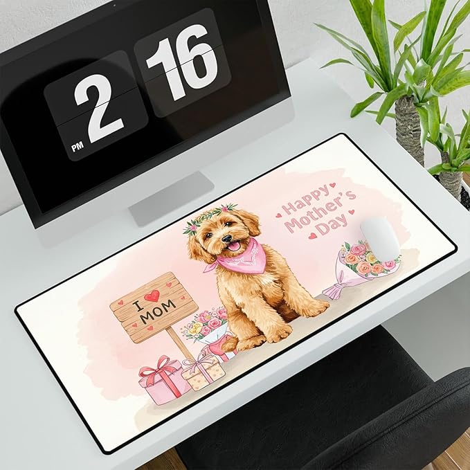 Happy Mother's Day Goldendoodle Love Dog Mom Heart Flower Desk Mat Full Keyboard Mouse Pad Doodle Dog Lover Gifts Idea Large Mousepad 12004