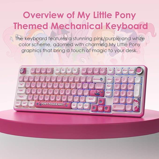 My Little Pony Wireless Mechanical Keyboard - 101 Keys RGB Gaming Keyboard with Custom Linear Switches Hot-Swap &amp Knob Control Triple Connection (BT5.0/USB-C/2.4GHz) Ergonomic for Work &amp Ga
