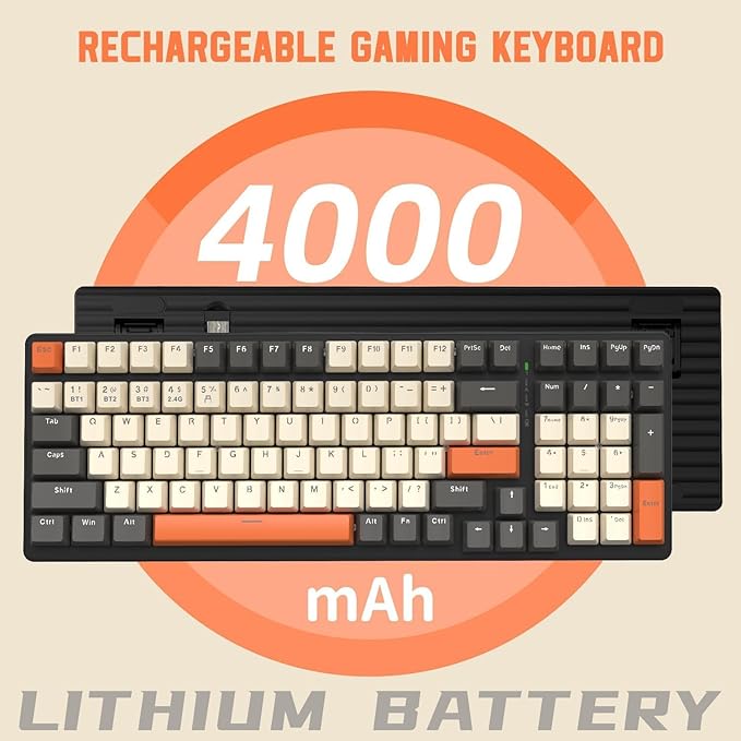 ATTACK SHARK Wireless Mechanical Keyboard 2.4G/USB-C/Bluetooth Hot Swappable 96% 100 Keys 4000mAh RGB Wrist Rest Clicky Blue Switches for PC Mac iPad