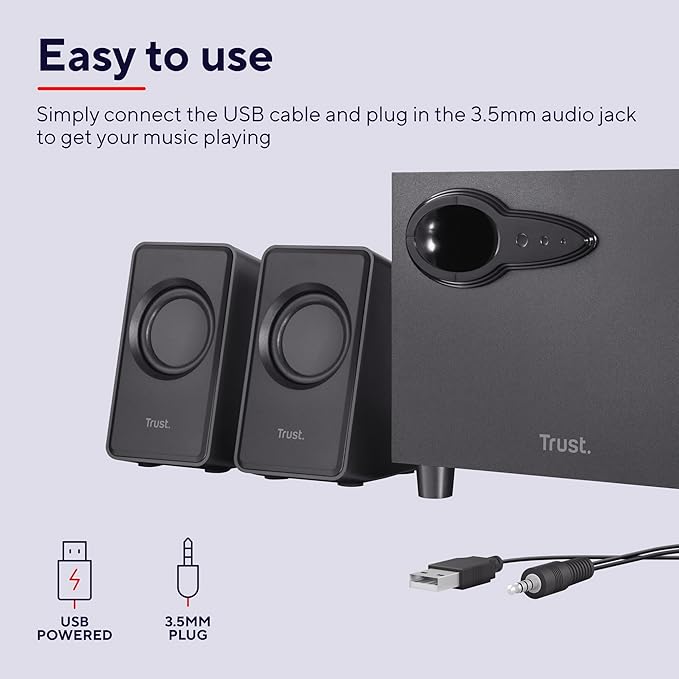 Trust WiFi 20442 Avora 2.1 PC Speakers with Subwoofer for Computer and Laptop USB Powered 18 W