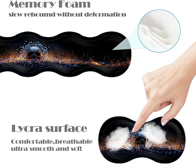 Ergonomic Keyboard Wrist Rest &amp Mouse Pad Wrist Rest SetXL Gaming Desk Mat 31.5x 11.8Non-Slip BaseMemory FoamEasy Typing Pain Relief for Office &amp HomeSkull and Blue Mushrooms