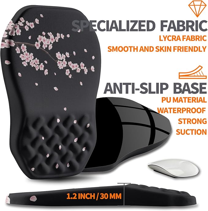 Ergonomic Slope Mouse Pad Wrist Support Wrist Rest Mousepad for Carpal Tunnel Pain Relief with Massage Bulge and Slow Rebound Memory Foam (12x8 inch Pink Blossom)