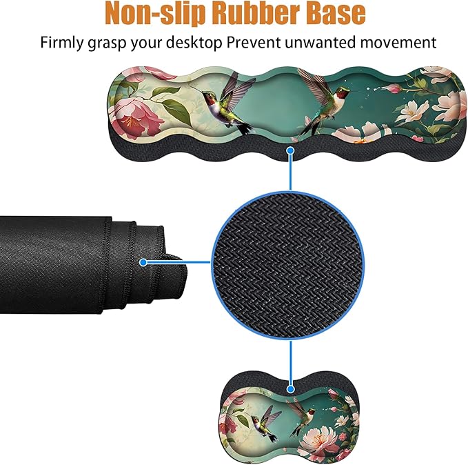4 in 1 Ergonomic Keyboard Wrist Rest &amp Mouse Pad Wrist Rest Set Large XXL Gaming Desk Mat 31.5x 11.8 with Non-Slip Base Memory Foam for Home Office Study Gaming Hummingbird Flowers