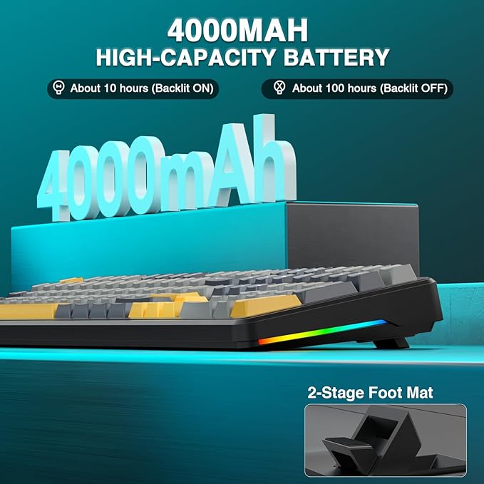 AULA F108 Wireless Mechanical Keyboard BT5.0/USB-C/2.4GHz Hot Swappable Custom Gaming Keyboards PBT Keycaps Pre-lubed Switches RGB Backlit Full Size Creamy Keyboard with Number Pad 108 Keys