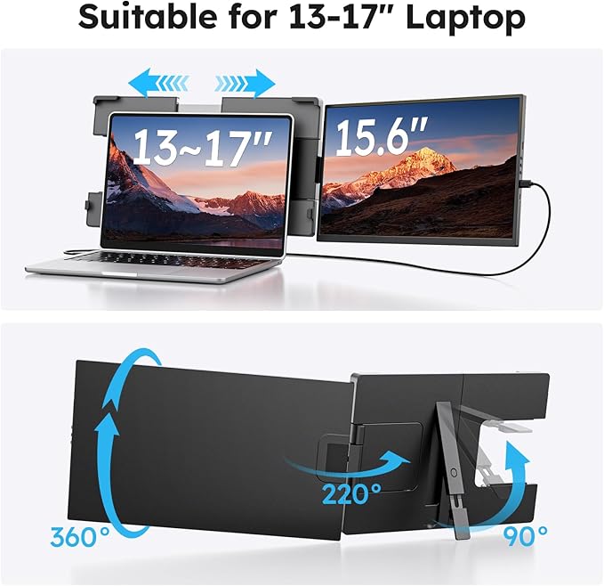 Laptop Screen Extender 15.6 FHD 1080P IPS External Portable Monitor for Laptop Plug &amp Play Dual Screen Monitor for 13-17 Laptops Compatible with Mac Wins Chrome Android Dex