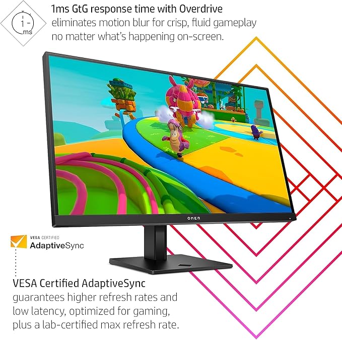 HP OMEN 27q 27 inch QHD Gaming Monitor 165Hz IPS 1ms AMD Freesync Premium Console Compatible DisplayPort Dual HDMI VESA Mountable for Laptop Computer PS5 Xbox Desk Setup Black (Renewed)