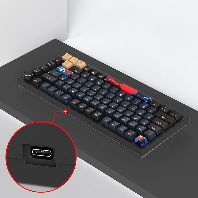 75 Percent Keyboard Gasket-Mounted with Sound Absorbing Pads 82-Key Compact Wired RGB Mechanical Gaming Keyboard Hot-Swap Socket for Win Blue Samurai