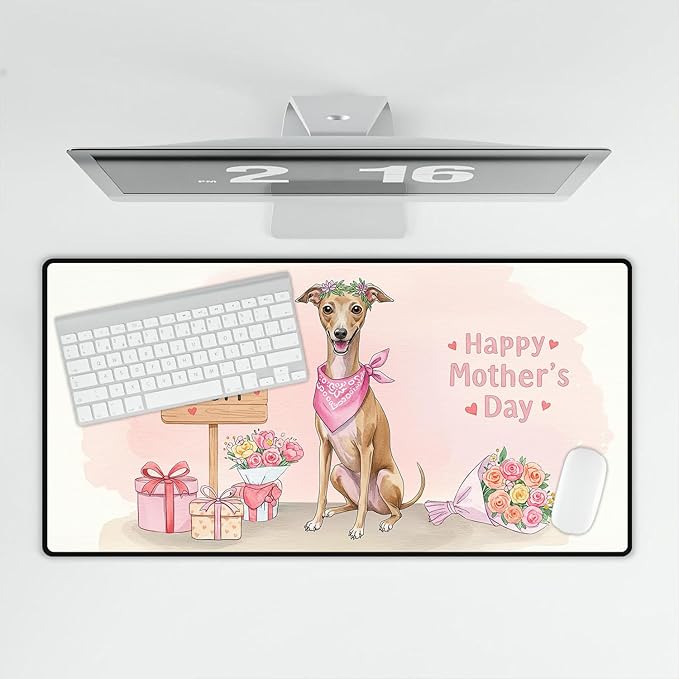 Happy Mother's Day Italian Greyhound Love Dog Mom Heart Flower Desk Mat Full Keyboard Mouse Pad Greyhound Dog Lover Large Mousepad 12004