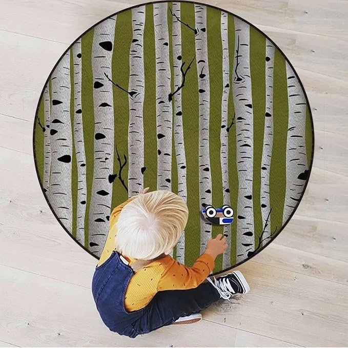Birch Tree Carpet Round Office Chair Mat for Hardwood Floor Multi-Purpose Soft Mats for Gaming Rolling Chair/Living Room/Study Forest Seasonal Nature Woodland LeaflessBlack White Diameter 60 in