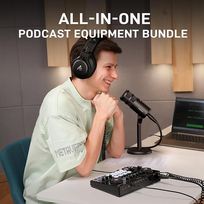 MAONO Podcast Equipment Bundle: Audio Interface mixer with Dual XLR Input for Podcast Streaming - MaonoCaster E2 GEN2+PD100+MH700