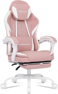 Misolant Gaming Chair Fabric Gamer Chair with footrest for Adults High Back Ergonomic Computer Game Chair with Adjustable Headrest and Massage Lumbar Support 90-155° Recline Free Pink