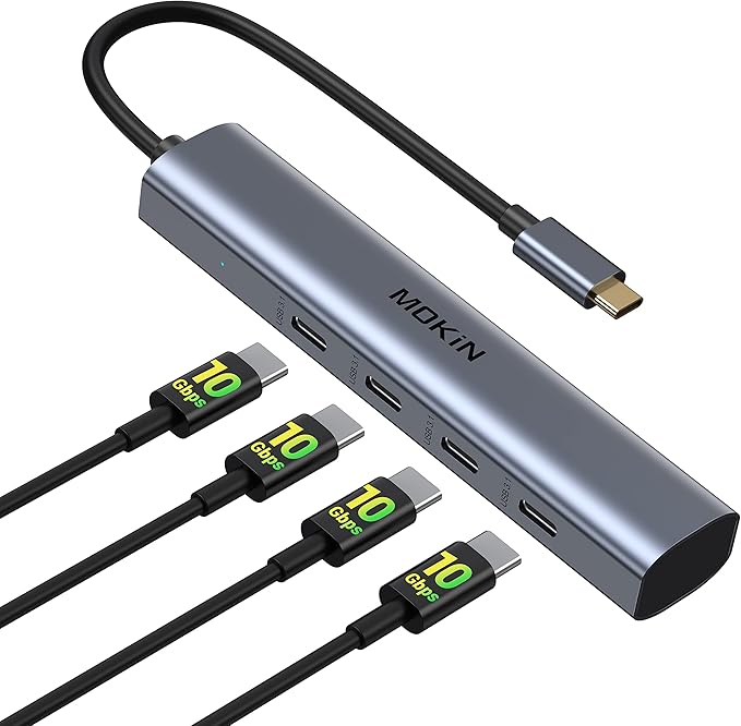 USB C Hub10Gbps USBC Splitter for Laptop4 Ports USB C to USBC Hub Multiport Adapter for MacBook Pro/AiriPadPhoneSurface ProChromebook Dell HP Lenovoetc (Not Support Charging/Extend Monitor)