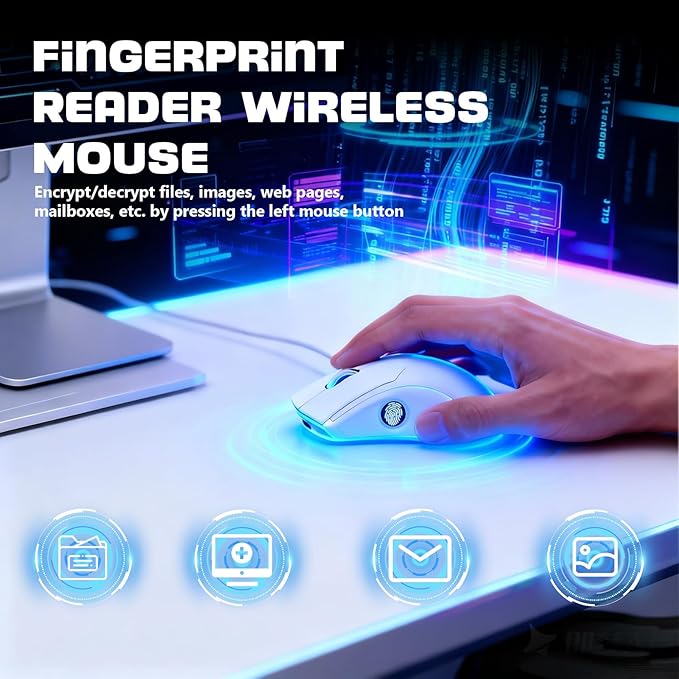 Gugxiom 2-in-1 Fingerprint Sensor &amp Wireless Mouse Fingerprint Sensor for 7 8 10 11 Hello – Supports up to 20 IDs 2.4 GHz with USB Unifying Receiver Bluetooth 5.0 Mouse (White)