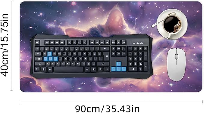 XXL Gaming Mouse Pad Animal Galaxy Cat XXL Gaming Mouse Pad Large Desk Mat Protector for Desktop Anti-Slip Rubber Extended Computer Keyboard Mat Writing Pad for Work Office 15.7 * 35.4 inB-1770