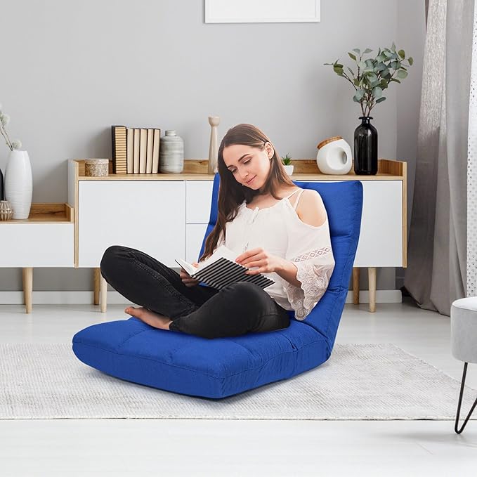 GORELAX Floor Chair with Back Support 14-Poistion Adjustable Folding Gaming Chair Recliner Meditation Chair with Steel Frame Padded Lazy Sofa Chair for Adults Kids (Blue)
