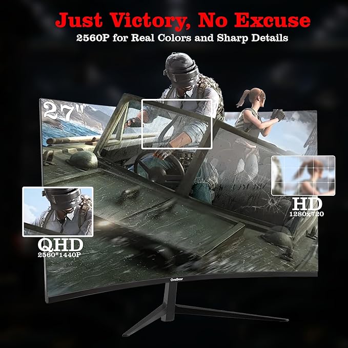27 Inch Gaming Curved Monitor 1440P 180HZ 2K Professional PC Display QHD 2560x1440p Home Office Computer Screen HDMI DP AdaptiveSync 1500R Tilt Adjustable Build-in Speaker 100x100mm VESA