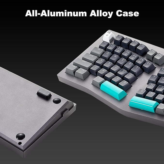 Hexgears F2 - Aluminum Custom Mechanical Keyboard Split Alice 83 Key Layout Ergonomic Keyboard Hot Swappable Slient Linear Switch BT5.0/2.4GHz/USB-C RGB Backlit for Win/Mac (Gradient Silver)