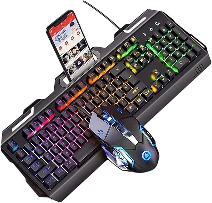 Gaming Keyboard and Mouse Combo Mechanical Gaming Keyboard RGB LED Rainbow Backlit Wired Keyboard for Laptop Gaming PC 104 Keys Black