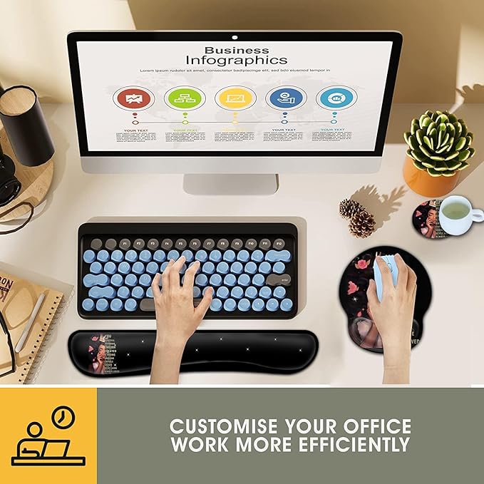 Ergonomic Gaming Mouse Pad Wrist Support and Memory Foam Keyboard Wrist Rest with Anti-Slip Base for Home Office Computer Desk Pad Gel Black Mouse Pad Easy Typing African American Women Black Girl