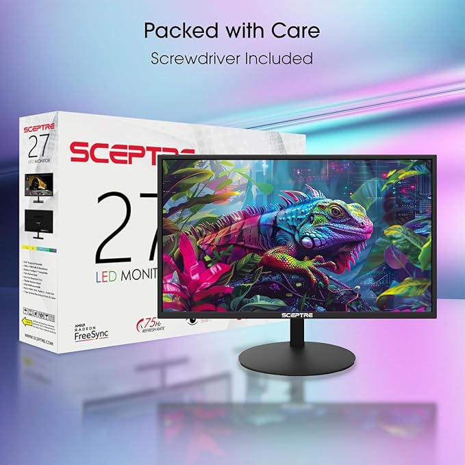 Sceptre E275W-19203R 27 inch1080P LED Monitor 99% sRGB 2X HDMI VGA Build-In Speakers Machine Black (E275W-19203R series)