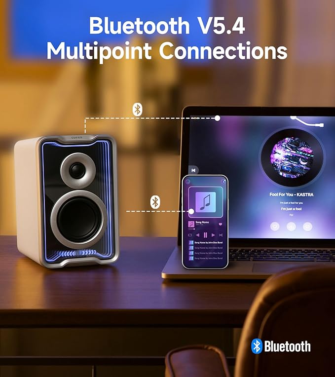 Edifier QR30 2.0 Desktop Active Speaker Compact Bluetooth V5.4 Computer Speakers Wireless Bookshelf Speaker 30W (RMS) 3.5mm AUX &amp USB-A Wired Input Dynamic Light Effects App Control White