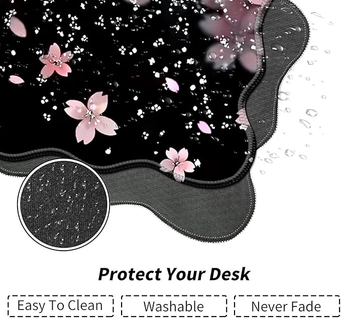 Cherry Blossoms Glittery Desk Mat Mouse Pad 31.5 x11.8 XL Extended Mousepad Huge Mouse Pads with Stitched Edges Desk Pad for Work Game Office Home