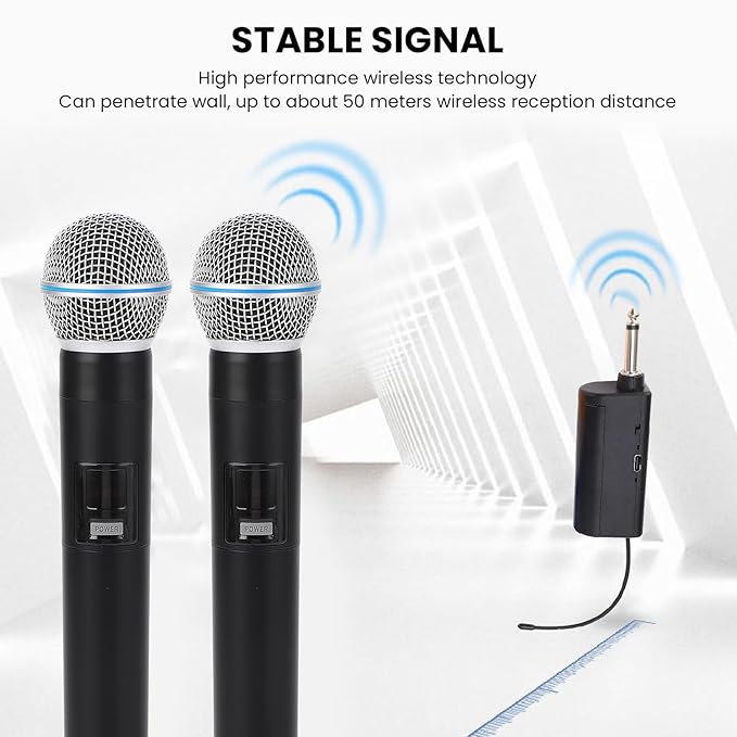 4Pcs Wire Less Microphone Set Handheld Microphone Set Cordless VHF Band 164ft Range Wire Less Dynamic Mic for Stage Performance Recording Karaoke