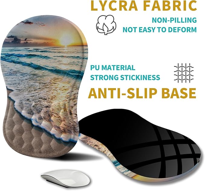 Hokafenle Ergonomic Mouse Pad Wrist Support Wrist Rest Mousepad for Carpal Tunnel Pain Relief with Integrated Memory Foam Slope Massage Bulge (11.8x7.9 inchBeach Sunset