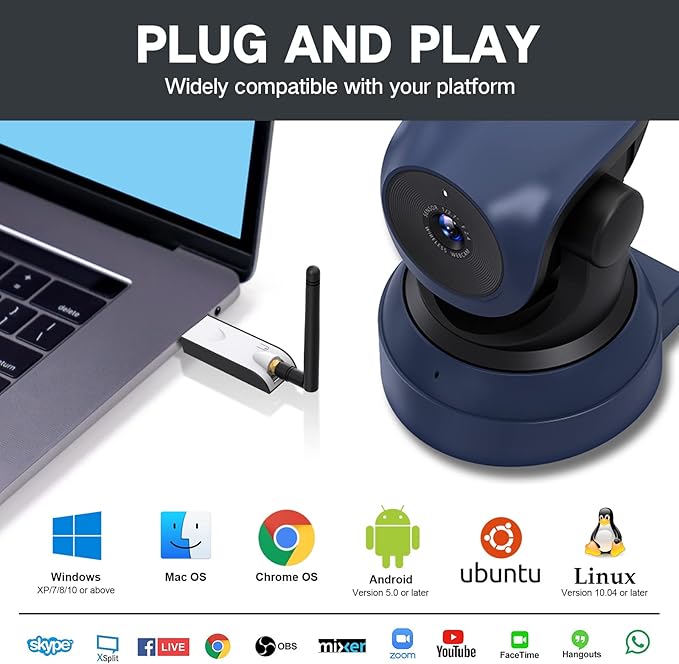 Gsou Wireless Webcam1080P HD Video Calling and Streaming CameraPlug and PlayAdjustable Field of Angle Computer Camera for PC/Mac/Laptop/MacBookWorks with ZoomMeetsSkypeTeams(with Tripod Stand)