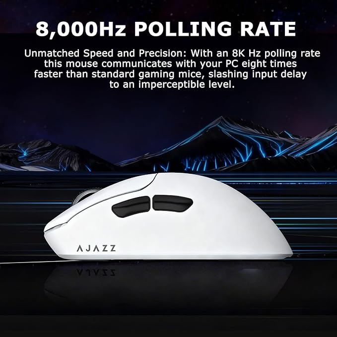 AJ179PRO PAW3395 26000 DPI Gaming Mouse 8000Hz Polling Rate 58g Ultra-Light Tri-Mode (2.4G/Wired/Bluetooth 5.2) Magnetic RGB Charging Dock Ergonomic Right-Hand Design White