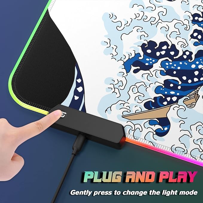 ITNRSIIET RGB Gaming Mouse Pad Full Desk XL Extended Large Gaming Mousepad 12 Lighting Modes 30% Thicker Big LED Desk Mat for Gamers 32 x 12 inches Japanese Waves
