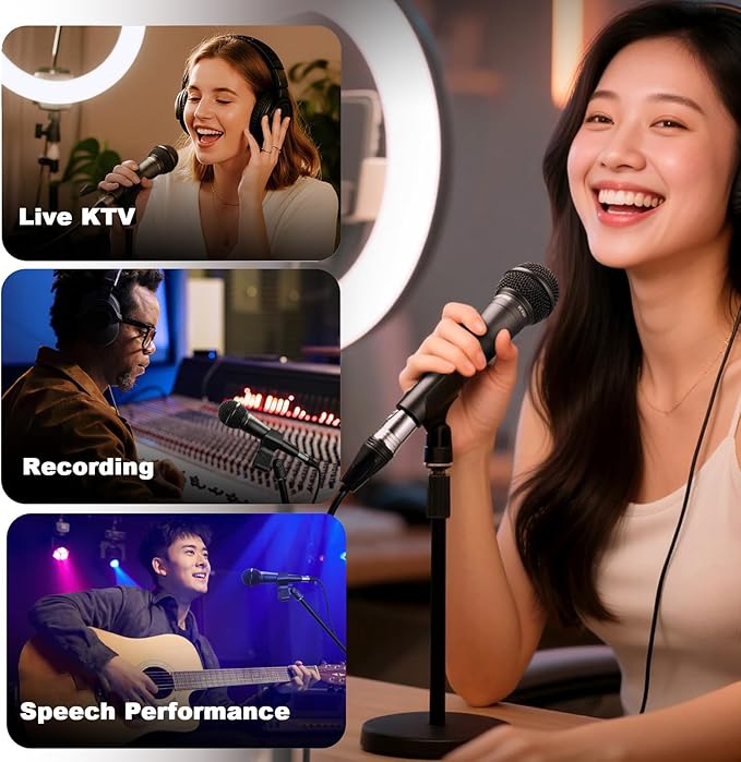 Handheld Condenser Microphone Professional Mic 48V Phantomes Power for Live Streaming Recording Performance Zinc Alloy Body with 300cm XLR Cable