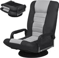 Giantex Floor Gaming Chair 360 Degree Swivel Floor Chair with Armrests 6 Adjustable Position Padded Backrest Folding Floor Chair Rocker for Games Lazy Sofa Lounger Gaming Chair Floor Black/Gray