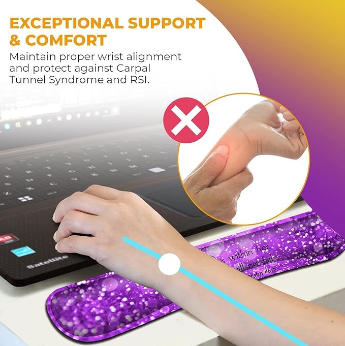 Mouse Pad with Wrist Support Ergonomic Gel Mouse Pad Memory Foam Keyboard Wrist Rest Suitable forfor Women Office Typing Games Desktop Decoration Beautiful Purple Glitter and Psalm 46:5 Bible