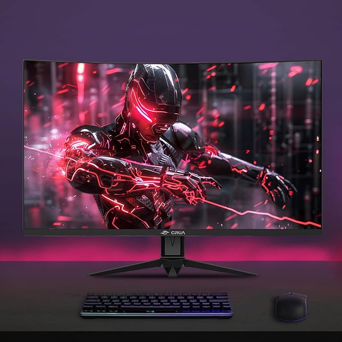 CRUA 27 Curved Gaming Monitor 2k QHD(2560*1440P) VA Screen 1800R 165Hz/180Hz Computer Moniter Supports AMD Freesync 120% sRGB Built-in Speakers Wall Mountable Installs(HDMI 2.0/DP 1.4)-Black