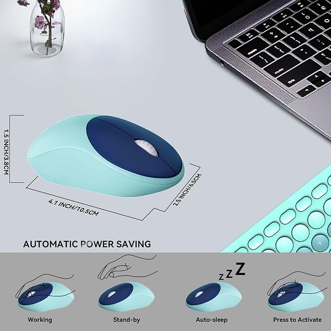 FD Wireless Keyboards and Mouse Combo - 2.4GHz USB Cordless Cute Wireless Keyboard Round Keys Quiet and Slim Set for Laptop Computer TV and Mac - Indigo Blue Colorful
