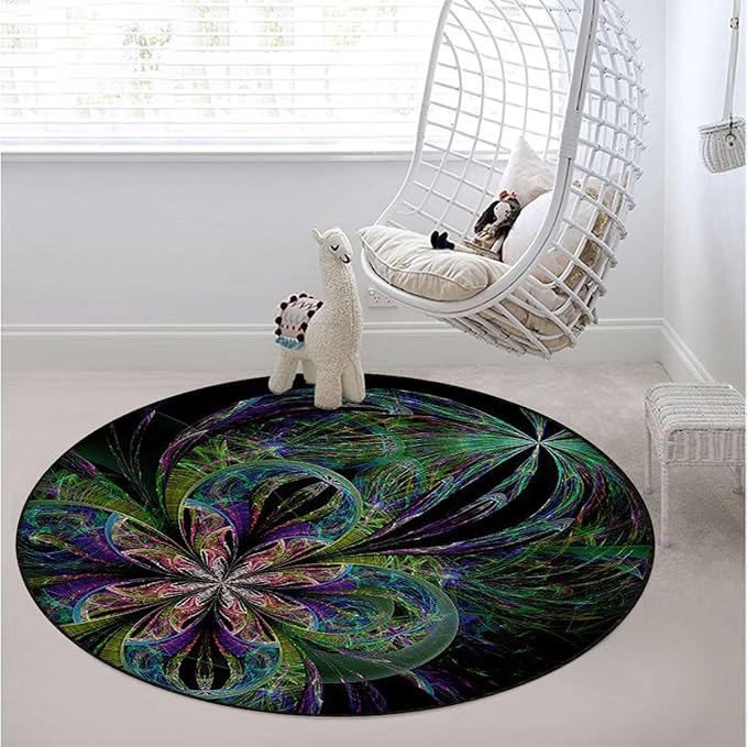 Multicolor Round Rug Soft Distressed Kitchen Round Area Rug Non Slip Non-Shedding Laundry Room Mat Low Pile Entry Floor Carpet Petals Arranged in Vortex Abstract Swirling Diameter 39.4 in