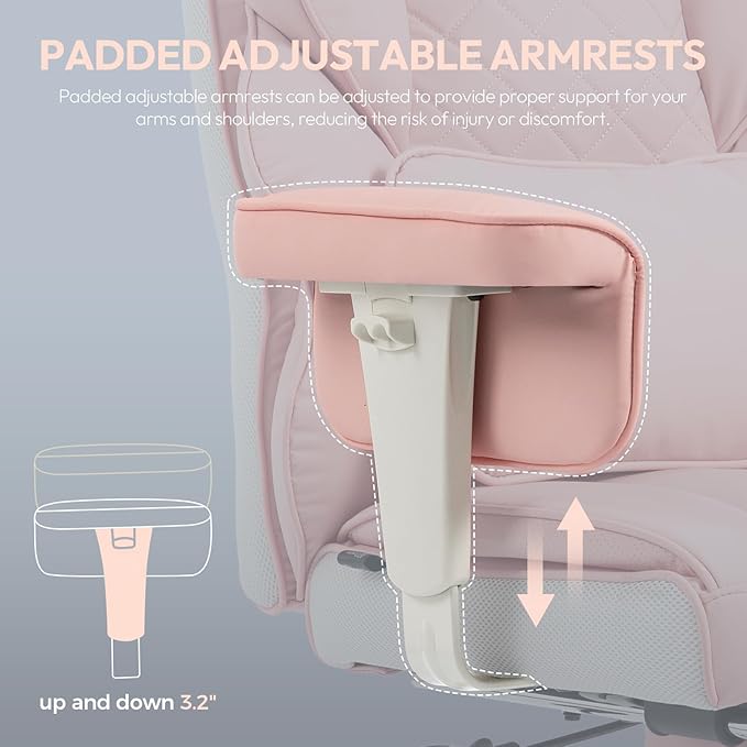 Dowinx Big and Tall Office Chair with Pocket Springs CushionHigh Back Computer Gaming Chairs with Adjustable ArmrestsExecutive Desk Chairs with Lumbar Support and FootrestPU Leather-Pink