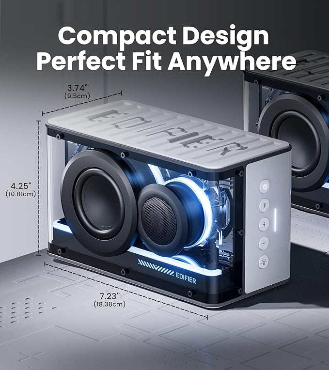 Edifier QD25 Bluetooth Speaker | Portable Desktop Audio 25W (RMS) Dynamic Sound Hi-Res Audio Splendid Light Effects 15H Playtime Bluetooth 6.0 Wireless Stereo Pairing White (Renewed)